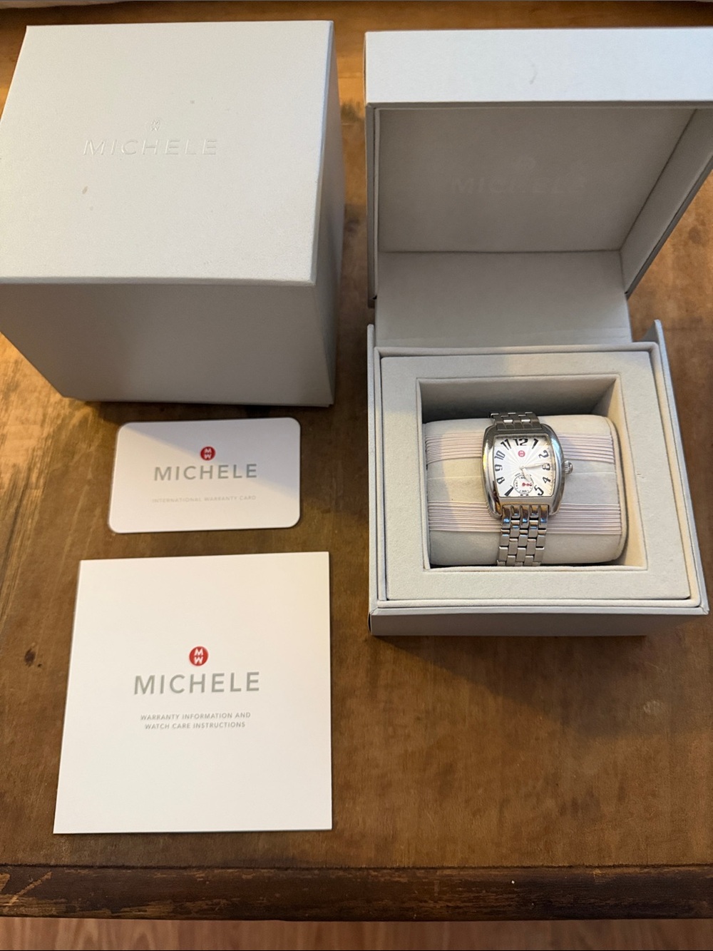 Michele Silver Bracelet Watch with White Dial and Red Accent - Picture 7 of 7